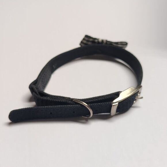 478 Black Elastic Belt with Checkered Black Ribbon Bow Cuff Bracelet - Picture 4 of 4